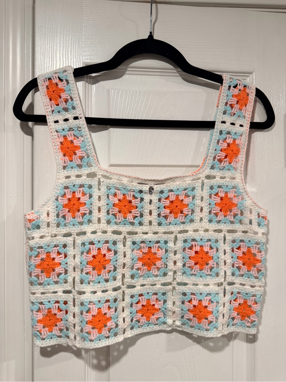 NWT FCT With Love Size L Crochet Granny Square Tank Top Cropped Vest Boho